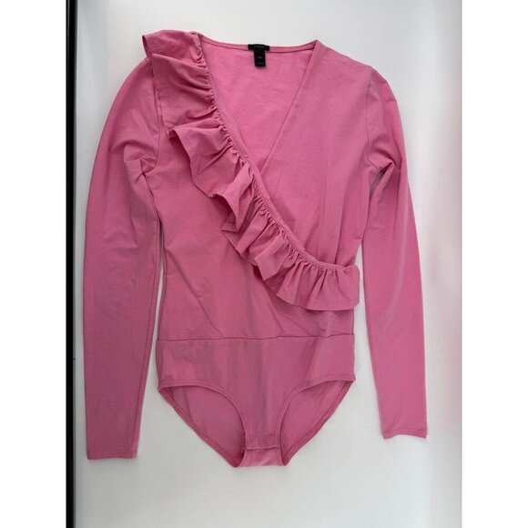 J.Crew Tops - J.Crew Pink Ruffle-Front Wrap V-Neck Bodysuit XXS